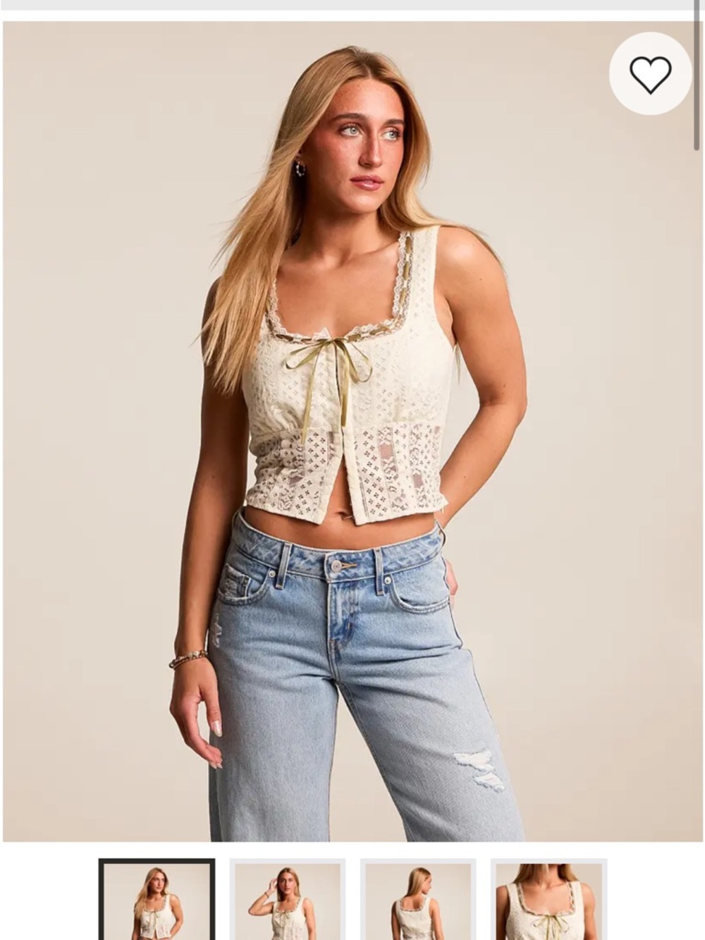 Eyelet Lace Tie-Front Cropped Camisole in Cream